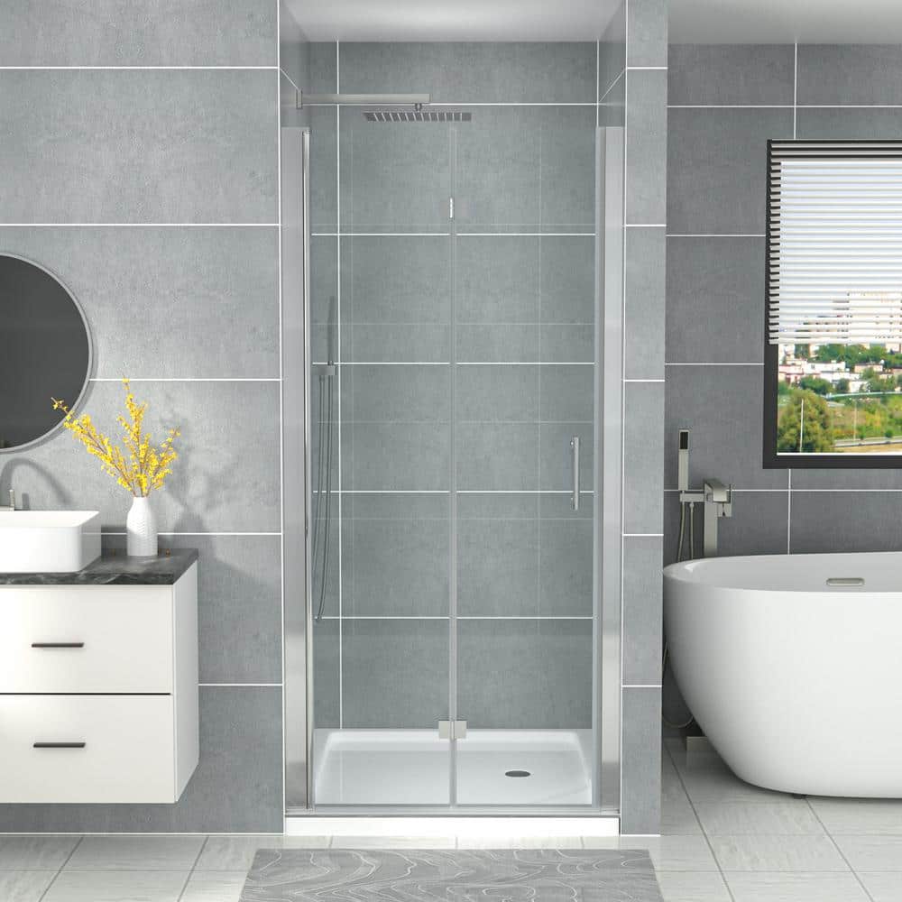 34 in. W x 72 in. H Bifold Semi-Frameless Shower Door in Chrome Finish with