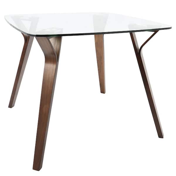Lumisource Folia Mid-Century Modern Walnut Square Dining Table with Clear Glass Top