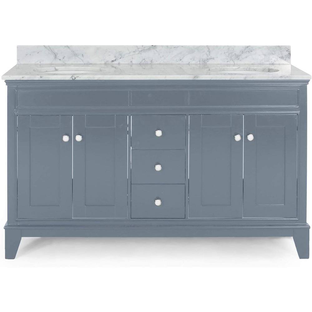 61 in. W. x 22 in. D x 40 in. H Double Sink Freestanding Bath Vanity in Gra