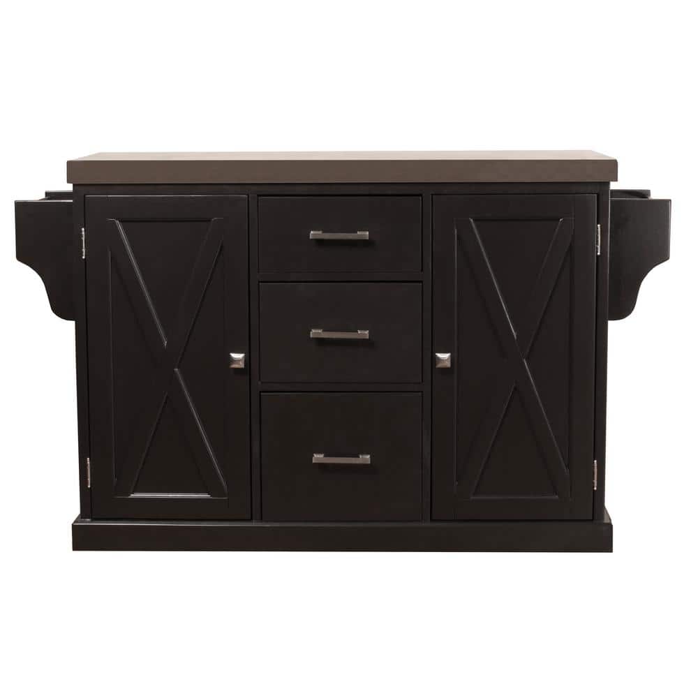 Hillsdale Furniture Brigham Black Kitchen Island with Stainless Steel