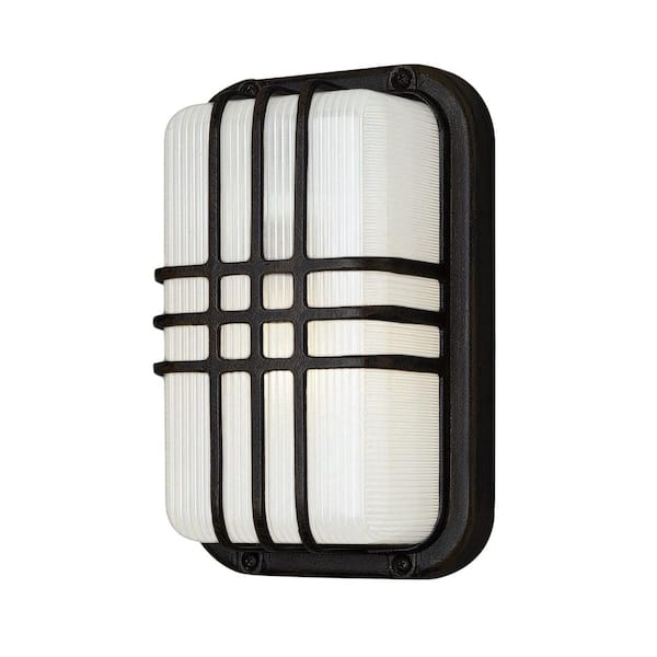 Bel Air Lighting Walker 10 in. 1-Light Black Rectangular Bulkhead Outdoor Wall Light Fixture with Ribbed Acrylic