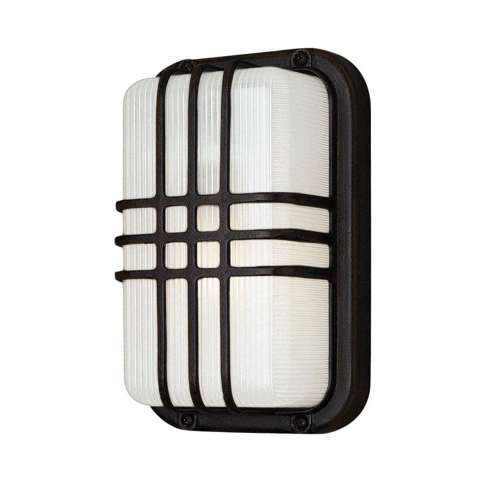 Walker 10 in. 1-Light Black Rectangular Bulkhead Outdoor Wall Light Fixture with Ribbed Acrylic price history on PriceWatchPro