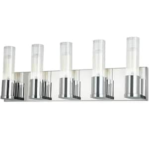 Tube 22 in. 5 Light Polished Chrome Vanity Light with Clear Glass Shade