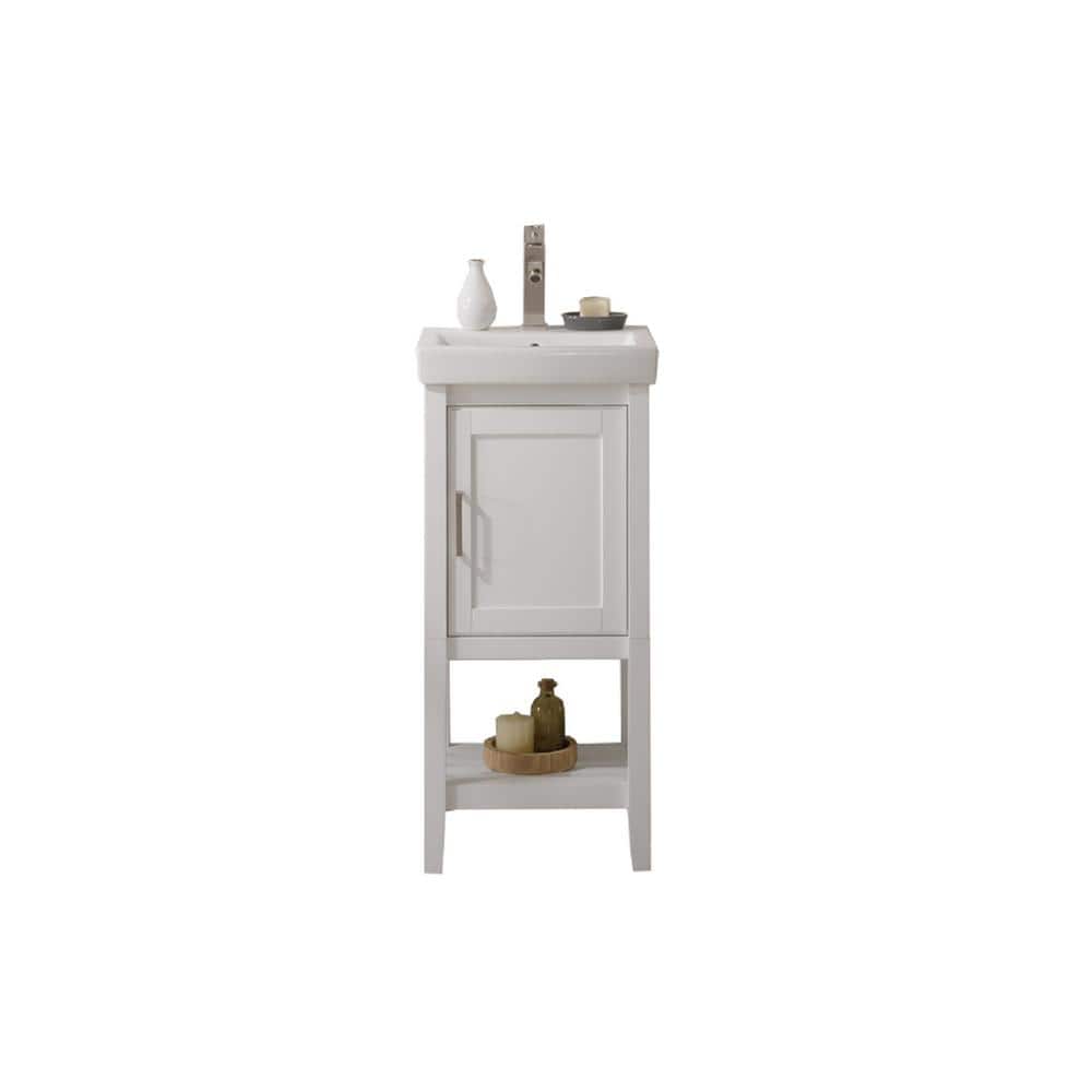 17.5 in. W Vanity in White with Ceramic Vanity Top in White with White Basi