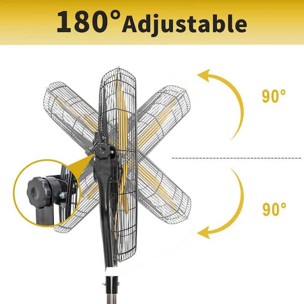 HICFM 30 in. Yellow Tilting Pedestal Fan, 3-Speed 7600 CFM High Velocity, 1/3 HP Motor for Commercial, Garage, UL Listed