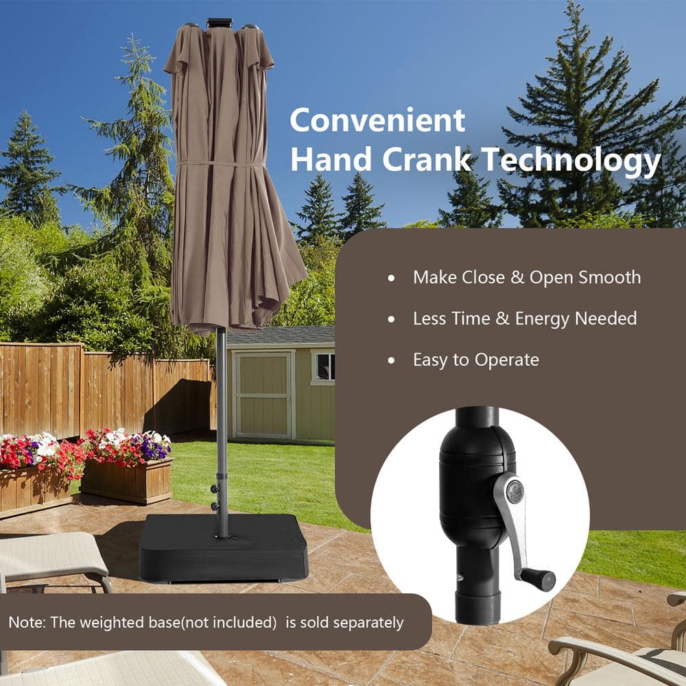 15ft Coffee Double-Sided Steel Market Patio Umbrella with Solar LED Lights