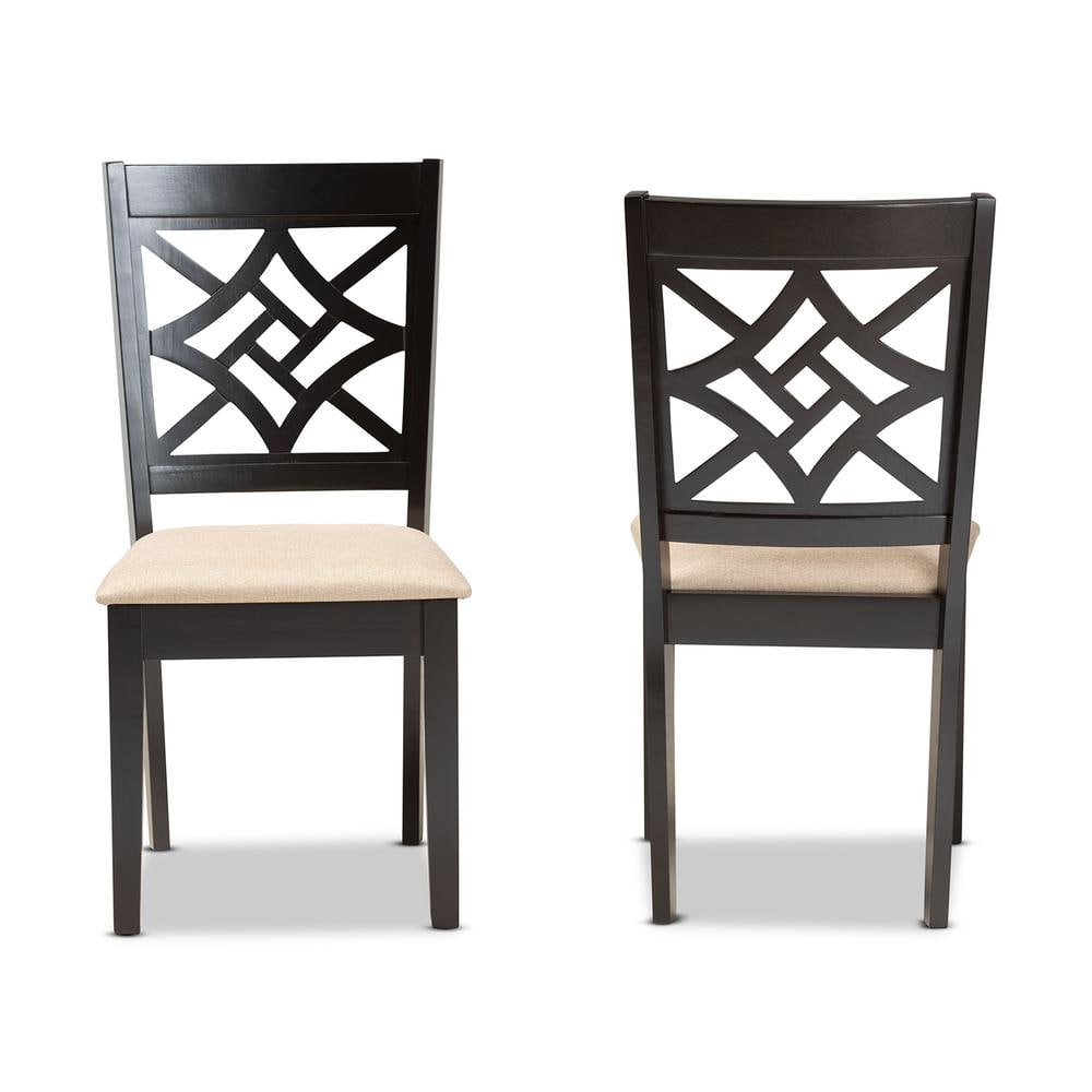 Nicolette Sand Fabric and Dark Brown Wood Upholstered Dining Chair