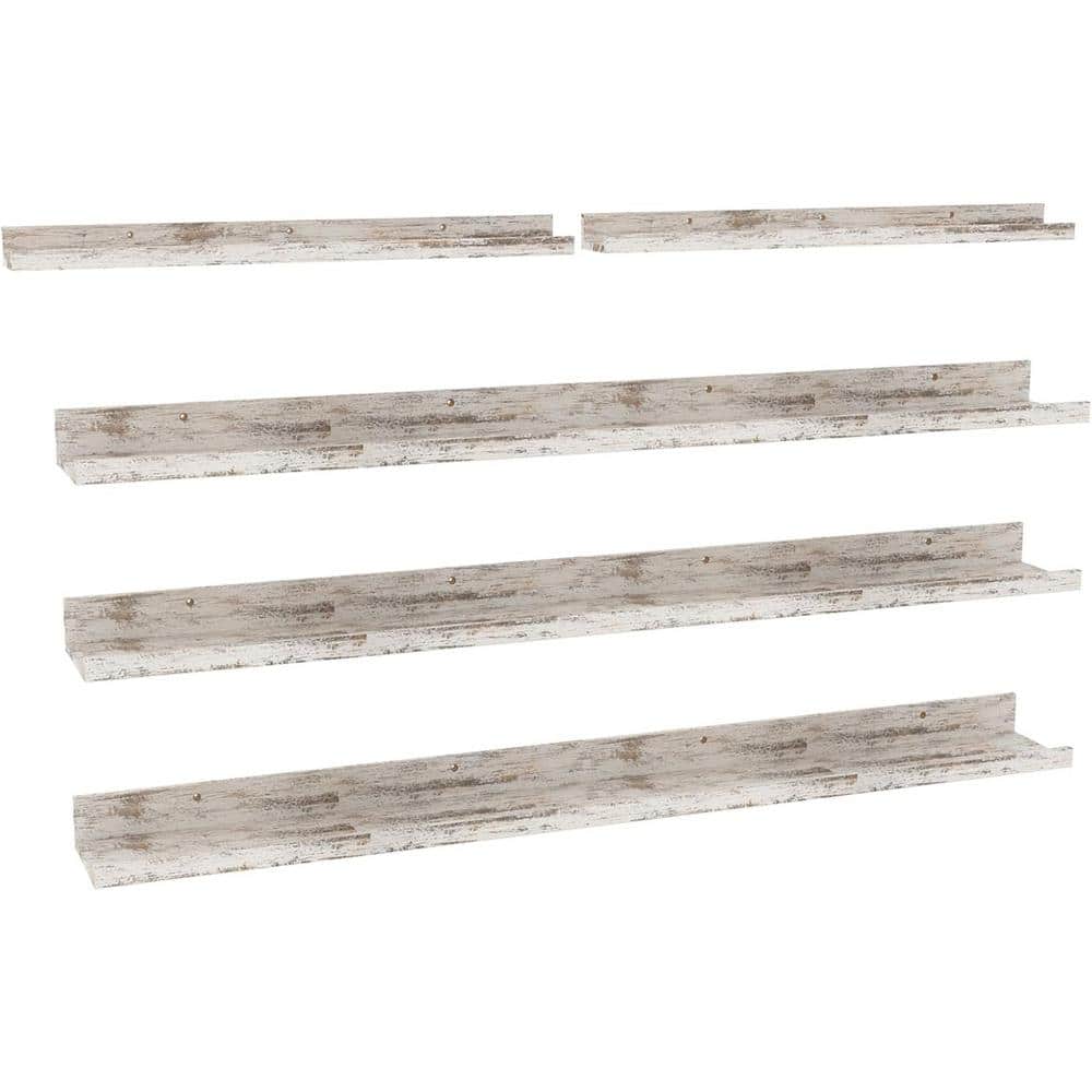 47 in. W x 6 in. D Distressed White Wood Floating Shelves Decorative Wall S