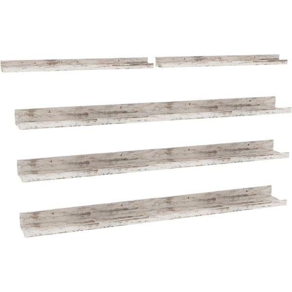 Unbranded 47 in. W x 6 in. D Distressed White Wood Floating Shelves Decorative Wall Shelf (Set of 5)