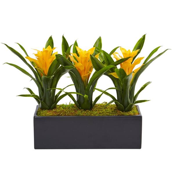 Nearly Natural Bromeliad Artificial 11 in. H Flowering Plants in Yellow