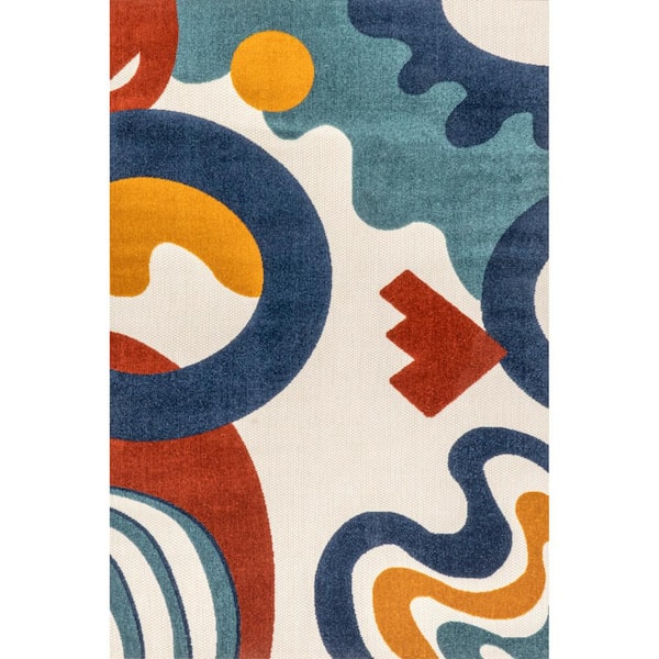nuLOOM Ashley Retro Abstract Blue 8 ft. x 10 ft. Indoor/Outdoor Area Rug