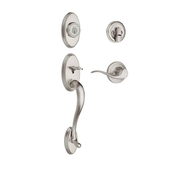 Shelburne Satin Nickel Single Cylinder Keyed Entry Door Handleset with Tustin Handle Featuring Smartkey Security