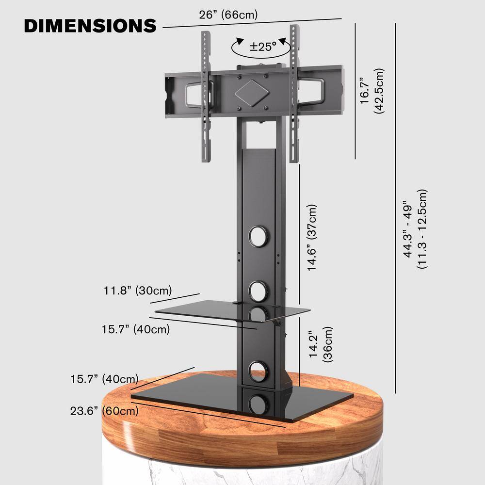 Black Metal and Glass Swivel TV Stand with Mount