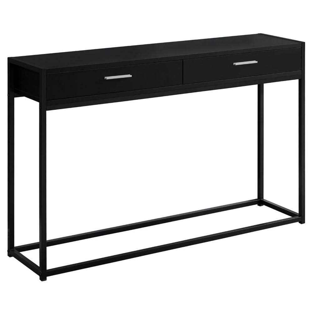 Modern Black Metal & Wood Console Table with Storage - 48"x32"