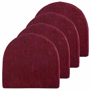 High-Density Memory Foam 17 in. x 16 in. U-Shaped Non-Slip Indoor/Outdoor Chair Seat Cushion with Ties Wine (4-Pack)