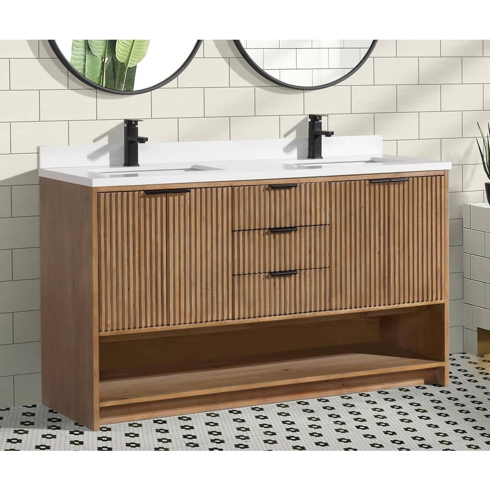 San Diego 55" Weathered Fir Double Sink Freestanding Vanity