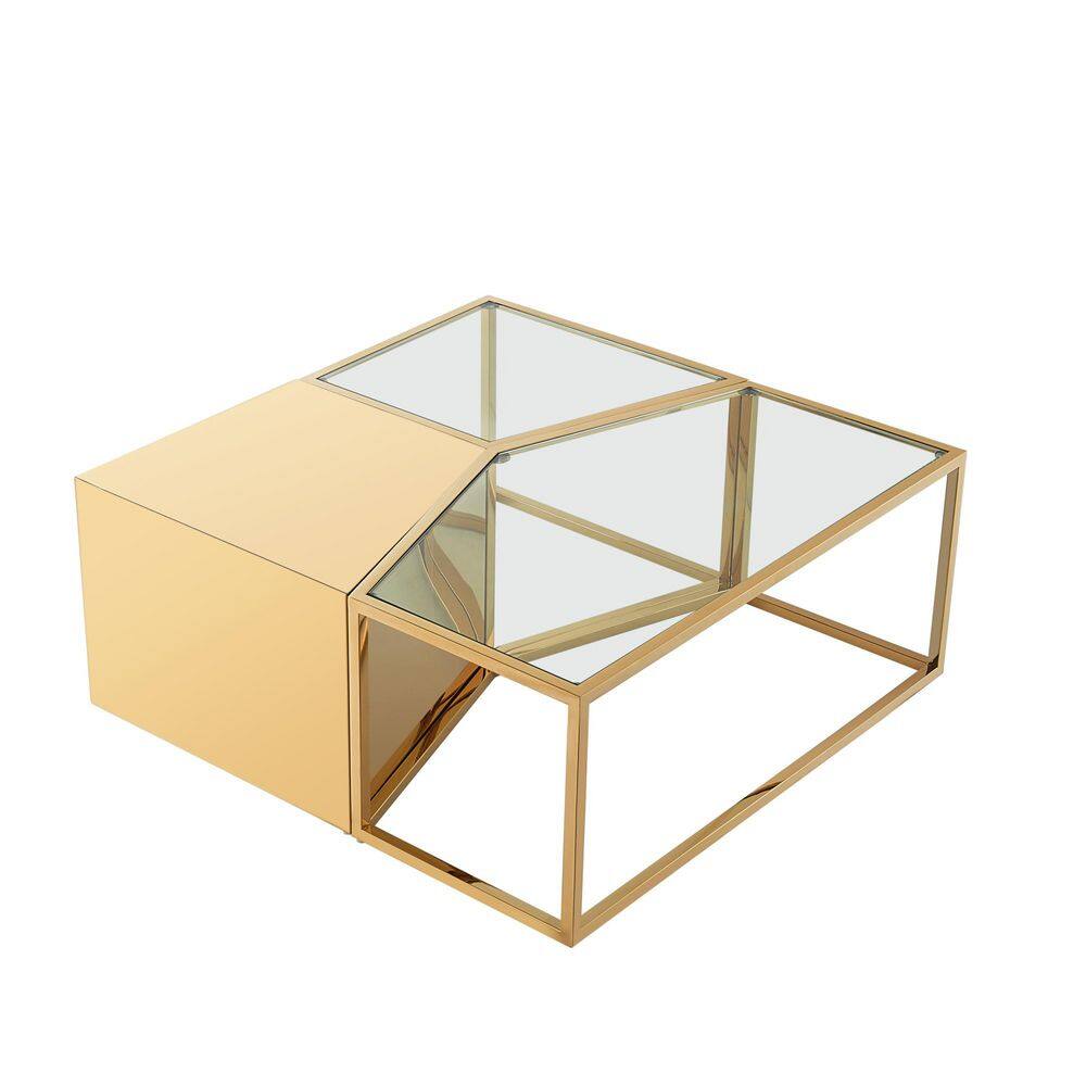Honesti 37.4 in. Gold Square Glass Coffee Table With Metal Open Frame price history on PriceWatchPro