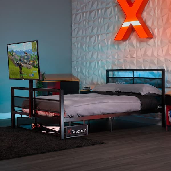 X Rocker Basecamp Black Full Bed Frame with TV Mount