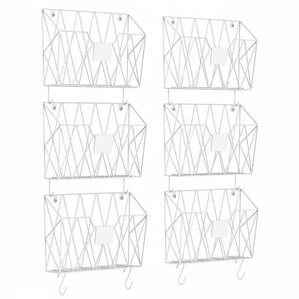 12.6 in. W x 8.5 in. H White Metal Hanging Wall File Organizer Mesh Folder Holder Mail Magazine Rack 6 Pack