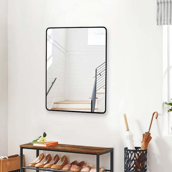 TUKTUK 24 in. W x 32 in. H Matte Black Brushed Framed Deco Mirro