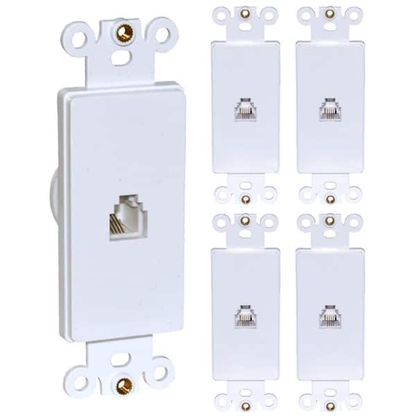 Newhouse Hardware 1-Gang White Decora Single Phone Jack Plastic Insert for Decorator Wall Plates for RJ11 Telephone Cables (5-Pack)