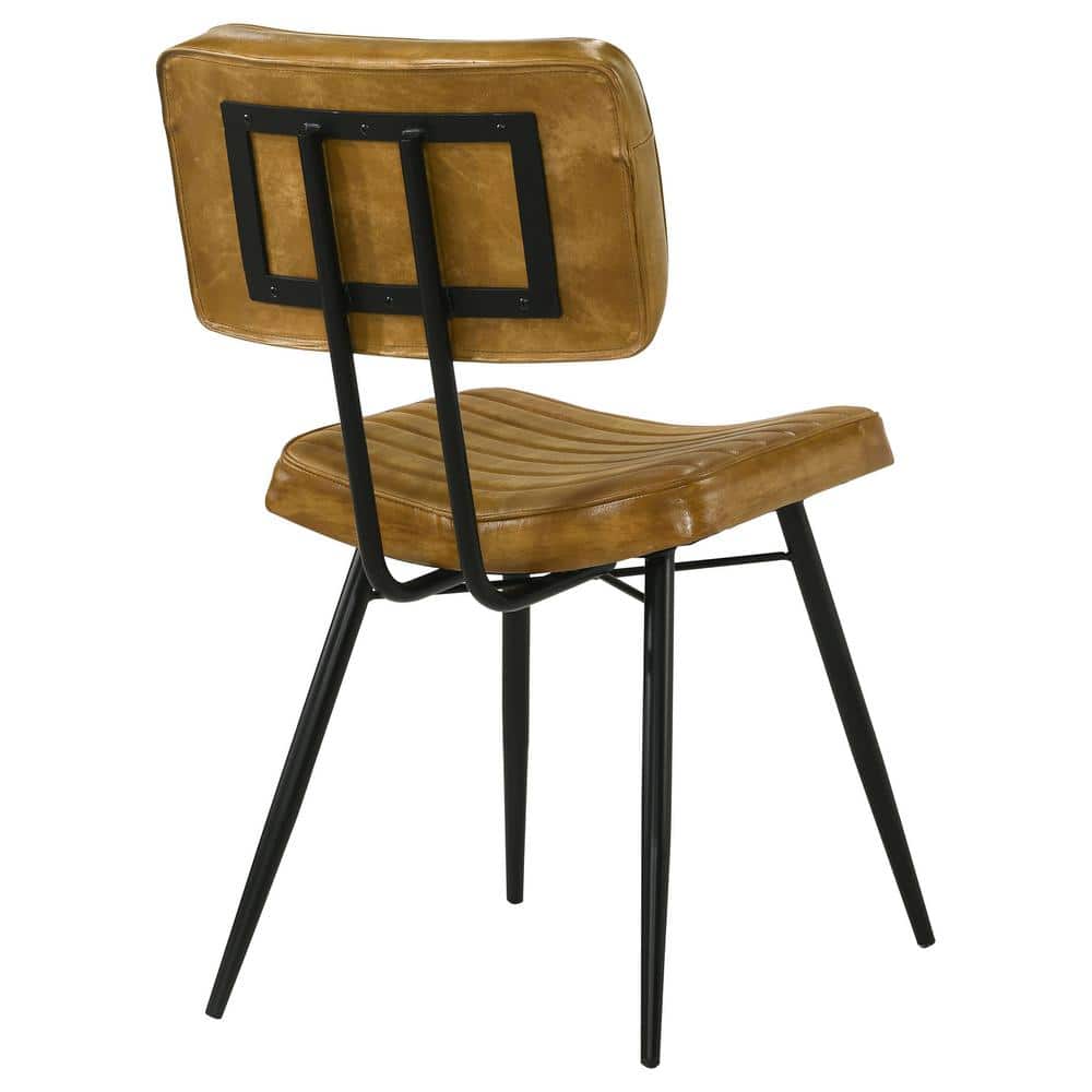 Camel Genuine Leather Upholstered High Side Chair with Metal Legs