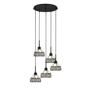 Albany 60-Watt 19.75 in. 5-Light Espresso Cord Pendant Light Royal Merlot Art Glass Shade No Bulbs included