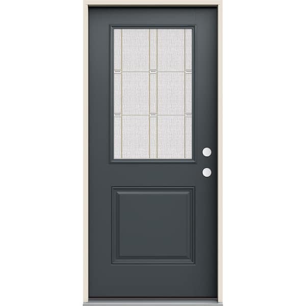 3/4 Deluxe Oval 2 Panel Fiberglass Exterior Door with Decorative Glass by  Therma-Tru