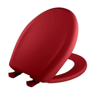 Slow Close Round Closed Front Plastic Toilet Seat in Red Removes for Easy Cleaning and Never Loosens