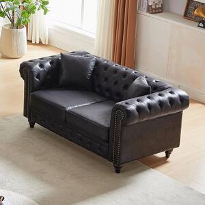63.5 in. W Polyester 2-Seats Loveseat, Wood and Tech Fabric Sofa with Foam Cushions in Black-A