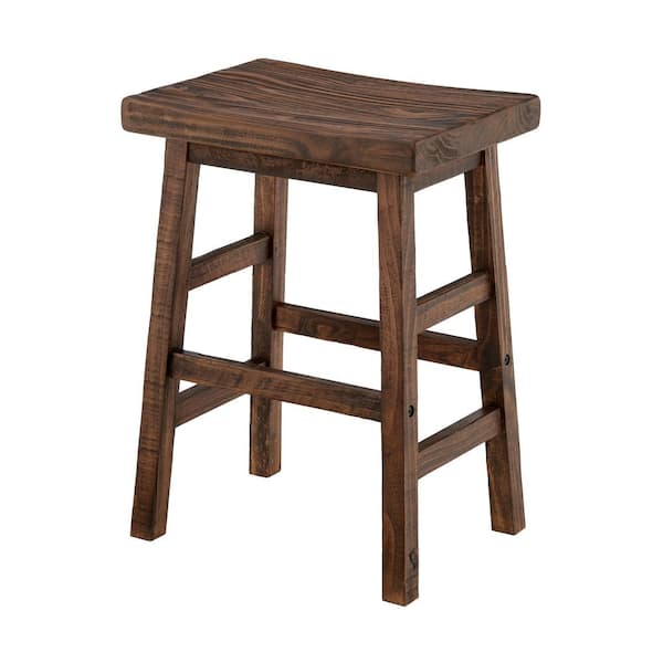 Pomona 26 in. Brown Solid Natural Wood Counter Height Bar Stool, Farmhouse Accent Furniture for Kitchens, Dining and Pub