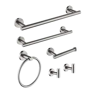 6-Piece Bath Hardware Set with 24 in.Towel Bar, Towel Ring,Toilet Paper Holder ,and Towel Hook in Brushed Nickel