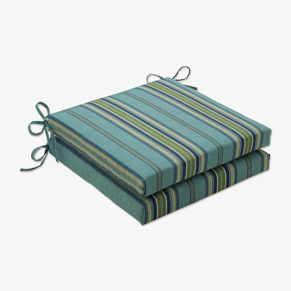 Pillow Perfect Striped 20 in. x 20 in. Outdoor Dining Chair Cushion in Blue/Green/Natural (Set of 2)