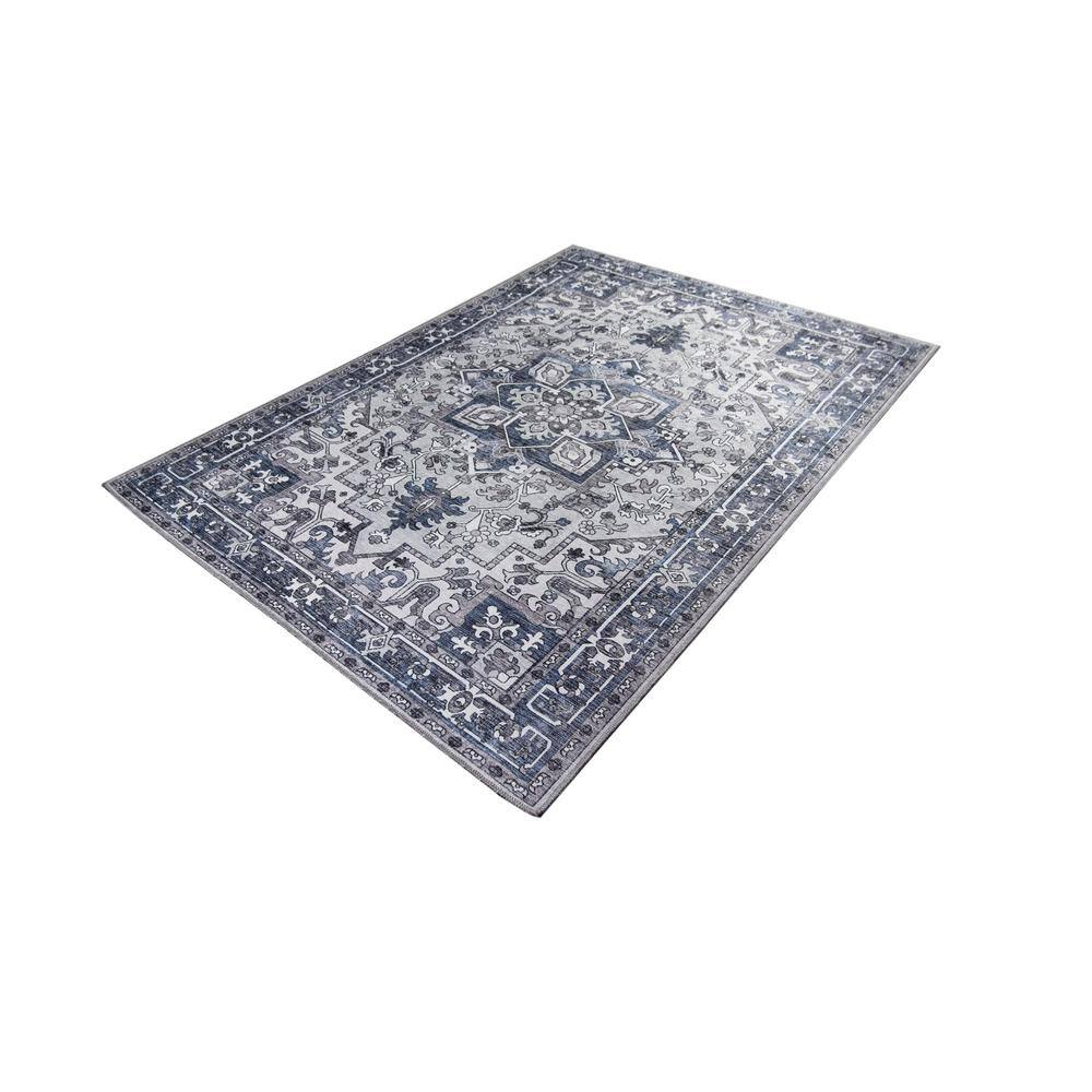 Lyla Blue and Gray Synthetic Traditional Washable 4' x 6' Area Rug