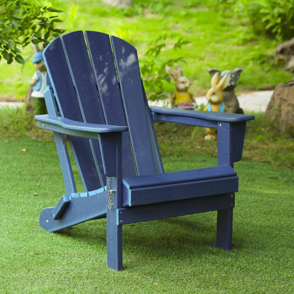 Navy Blue Outdoor Folding HDPE Adirondack Chair, Stackable Ergonomic All-We
