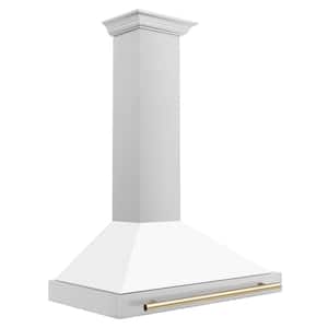 Autograph Edition 36 in. 400 CFM Ducted Vent Wall Mount Range Hood in Stainless Steel, White Matte & Polished Gold