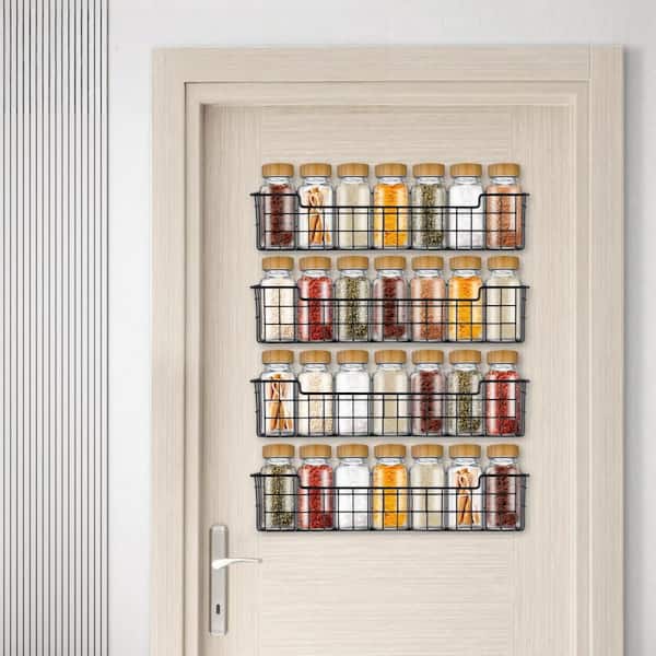 Spice Rack Organizer with Storage Shelf for Cabinet Door, Wall Spice Rack, Spice Organization and Kitchen, Black(2-Pack)