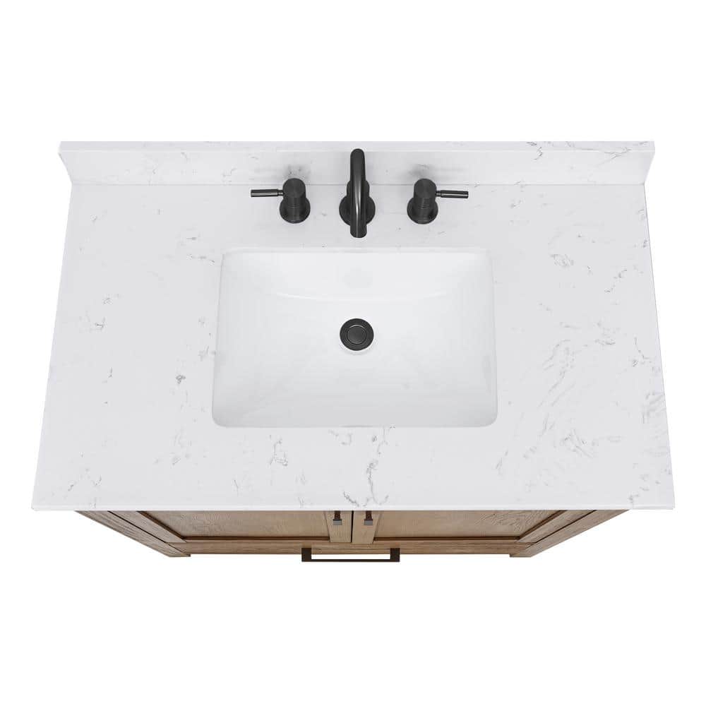 Modero 37" Brushed Oak Vanity with Cala White Stone Top