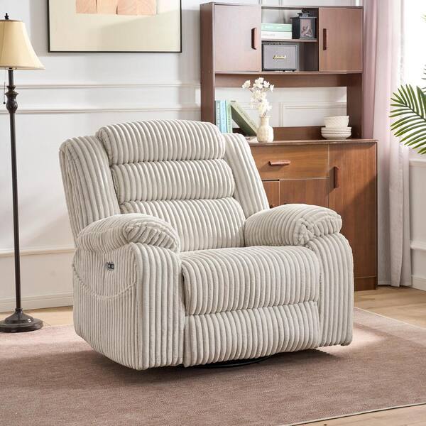 aisword Beige Swivel Corduroy Recliner Rocking Chair with Massage and
