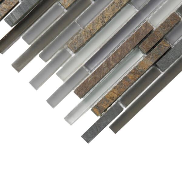 Apollo Tile Waterfall Gray 12-in x 12-in Polished Glass; Metal; Stone Travertine Linear Cement Look Wall Tile (4.83-sq. ft/ Carton)