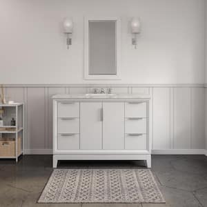 Elizabeth 48 in. Bath Vanity in Pure White with Carrara White Marble Vanity Top with Ceramics White Basins and Faucet