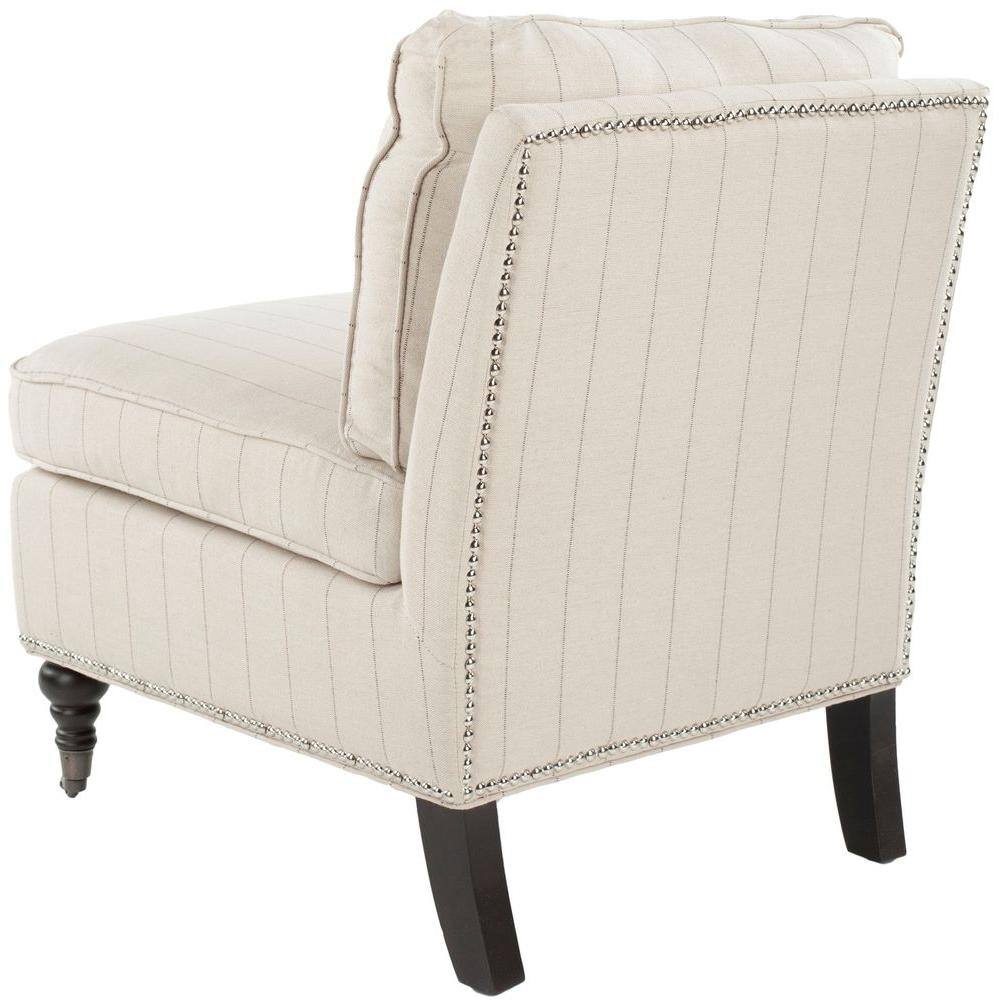 Flax Beige Linen Slipper Chair with Spindle Legs