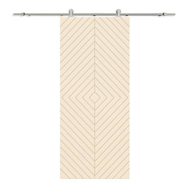 CALHOME Diamond 24 in. x 80 in. Fully Assembled Beige Painted MDF Modern Sliding Barn Door with Hardware Kit