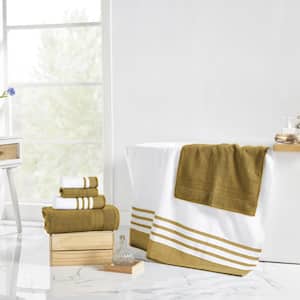 6 Piece Reinhart Mustard Cotton Quick Dry White/Contrast Towel Set