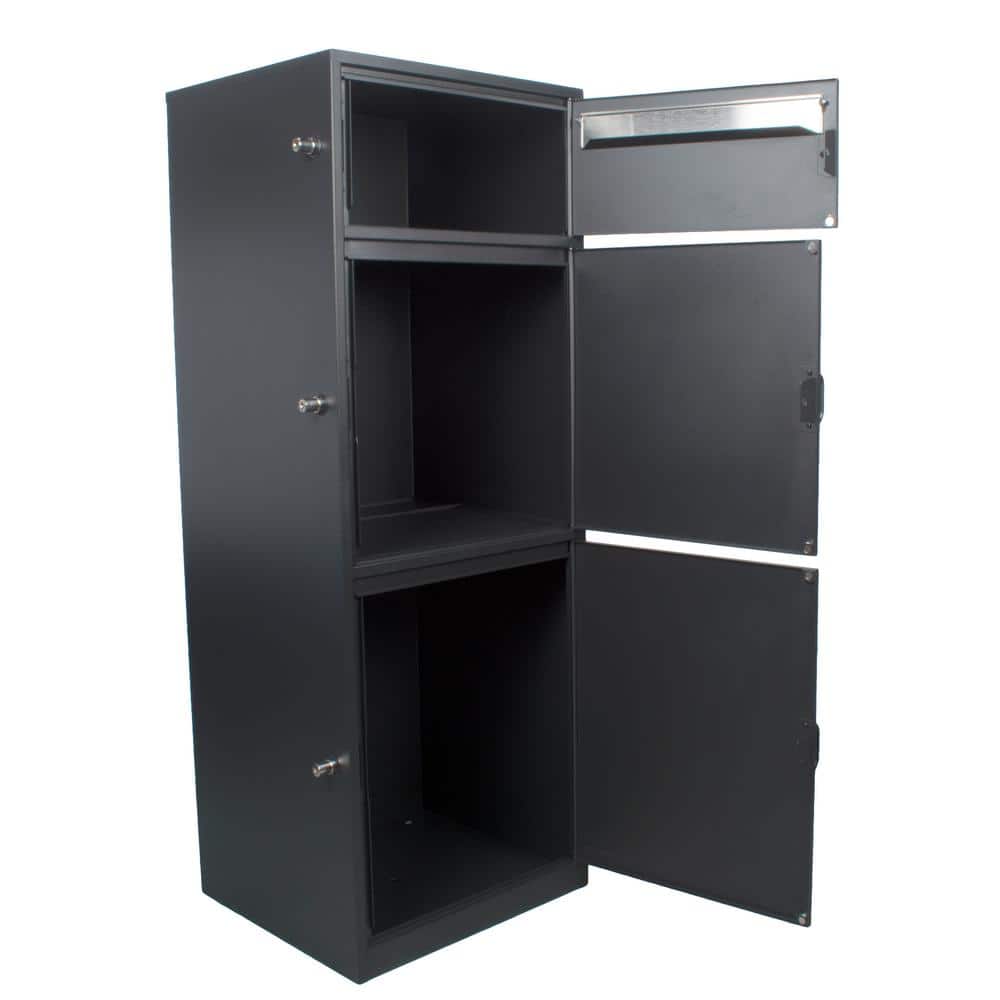 Black Steel Multi-Chambered Mail and Parcel Box with Key Lock