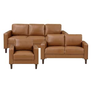 Apollo 77 in. W Straight Arm Faux Leather Rectangle 3-Piece Living Room Sofa Set in. Brown