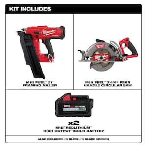 M18 FUEL 3-1/2 in. 18-Volt 21-Degree Lithium-Ion Brushless Cordless Nailer w/7-1/4 in. Rear Circ, Two 6Ah HO Batteries