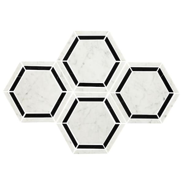 Daltile Premier Elegance Black/White Blend 12 in. x 12 in. Marble Hexagon Mosaic Tile (4.25 sq. ft./Case)