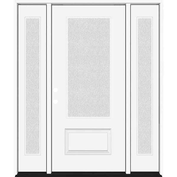 Steves & Sons Legacy 64 in. x 80 in. 3/4 Lite Rain Glass RHIS White Fiberglass Prehung Front Door with dB 12 in. SL