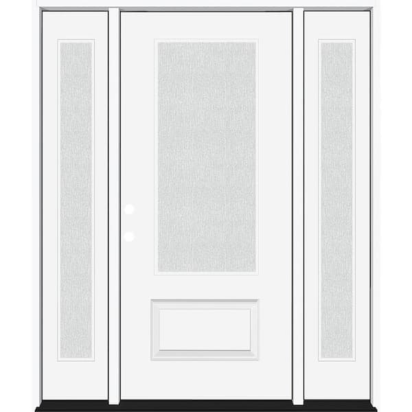 Steves & Sons Legacy 68 in. W. x 80 in. 3/4 Lite Rain Glass RHIS Primed White Finish Fiberglass Prehung Front Door with Db. 14 in. SL